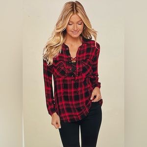 venus plaid lace up top